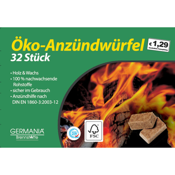 Bild 1 von GERMANIA Grillanzünder Öko 32 Stück würfelförmig aus Holz und Wachs