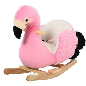 HOMCOM Schaukelpferd Schaukelspielzeug Flamingo mit Sicherheitsgurt Haltegriffe Plüsch 60 x 33 x 52