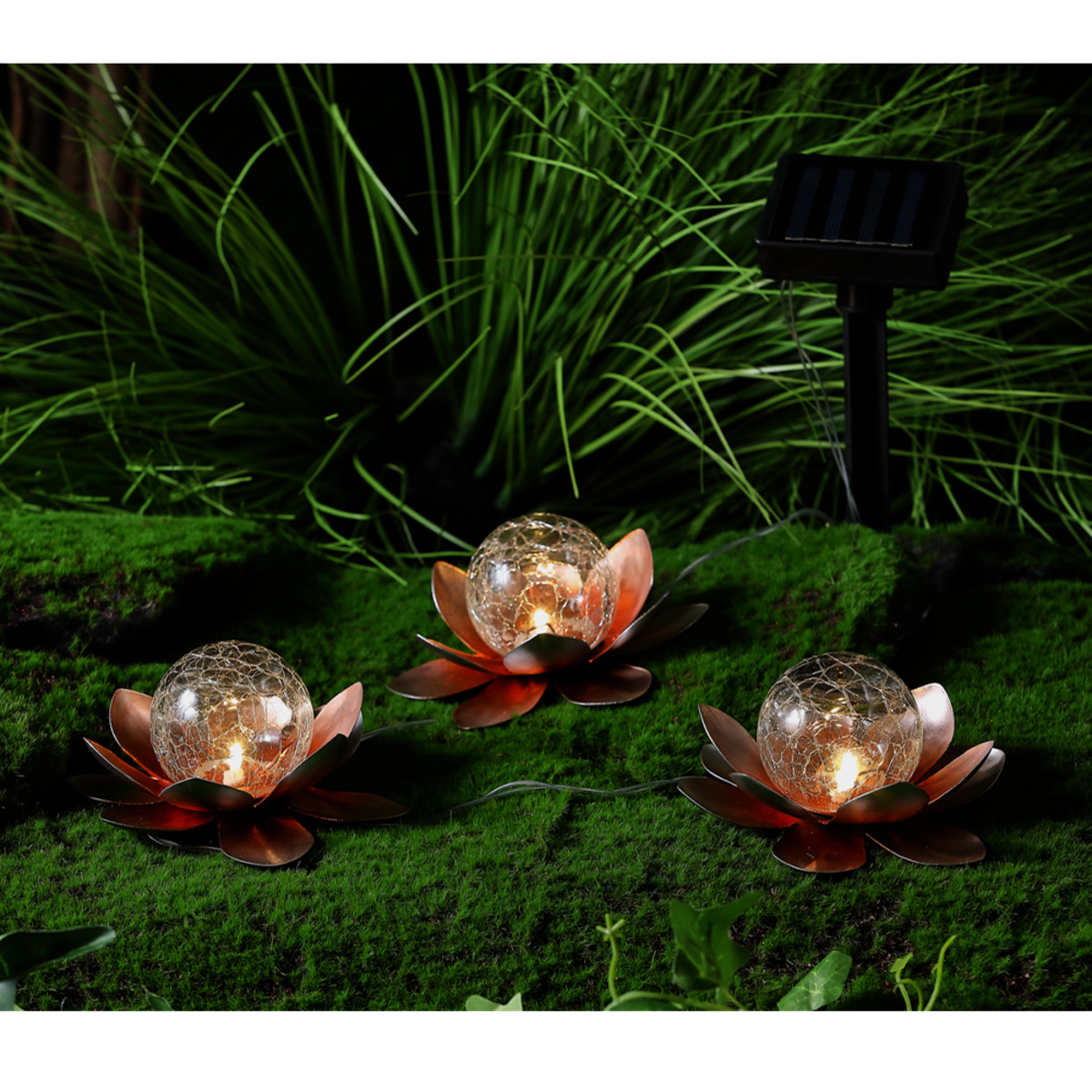 Bild 3 von I-Glow LED-Solar Lotusblume - 3er Set - Orange-Gold