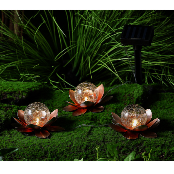 Bild 3 von I-Glow LED-Solar Lotusblume - 3er Set - Orange-Gold