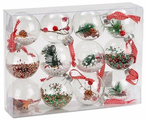 BRUBAKER Weihnachtsbaumkugel »Christbaumkugel Set aus Acryl« (12 Stück), Baumkugel Set mit Juteaufhängern, befüllte Weihnachtskugeln