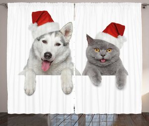 Gardine »Schlafzimmer Kräuselband Vorhang mit Schlaufen und Haken«, Abakuhaus, Weihnachten Tiere Rotmützen