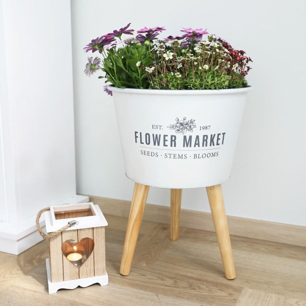 Bild 1 von Zinkübertopf auf Holzbeinen Flower Market 35x46,5cm Creme