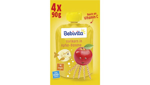 Bebivita Kinder-Spaß Frucht und Getreide Vollkorn in Apfel-Banane, 4x90g