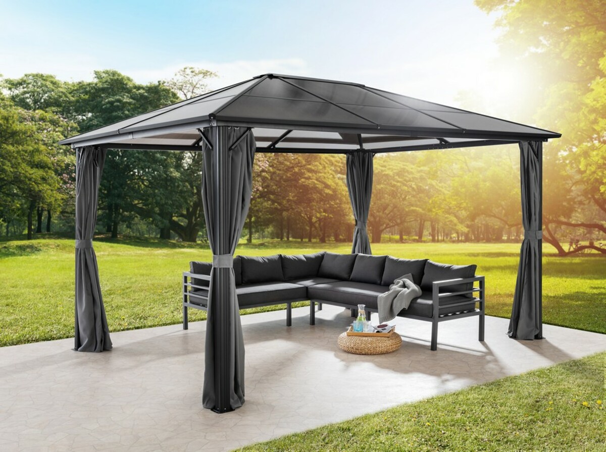 Bild 1 von Chillroi XL Aluminium Pavillon, ca. 2,95 x 3,95 x 2,65 m, Dunkel Grau