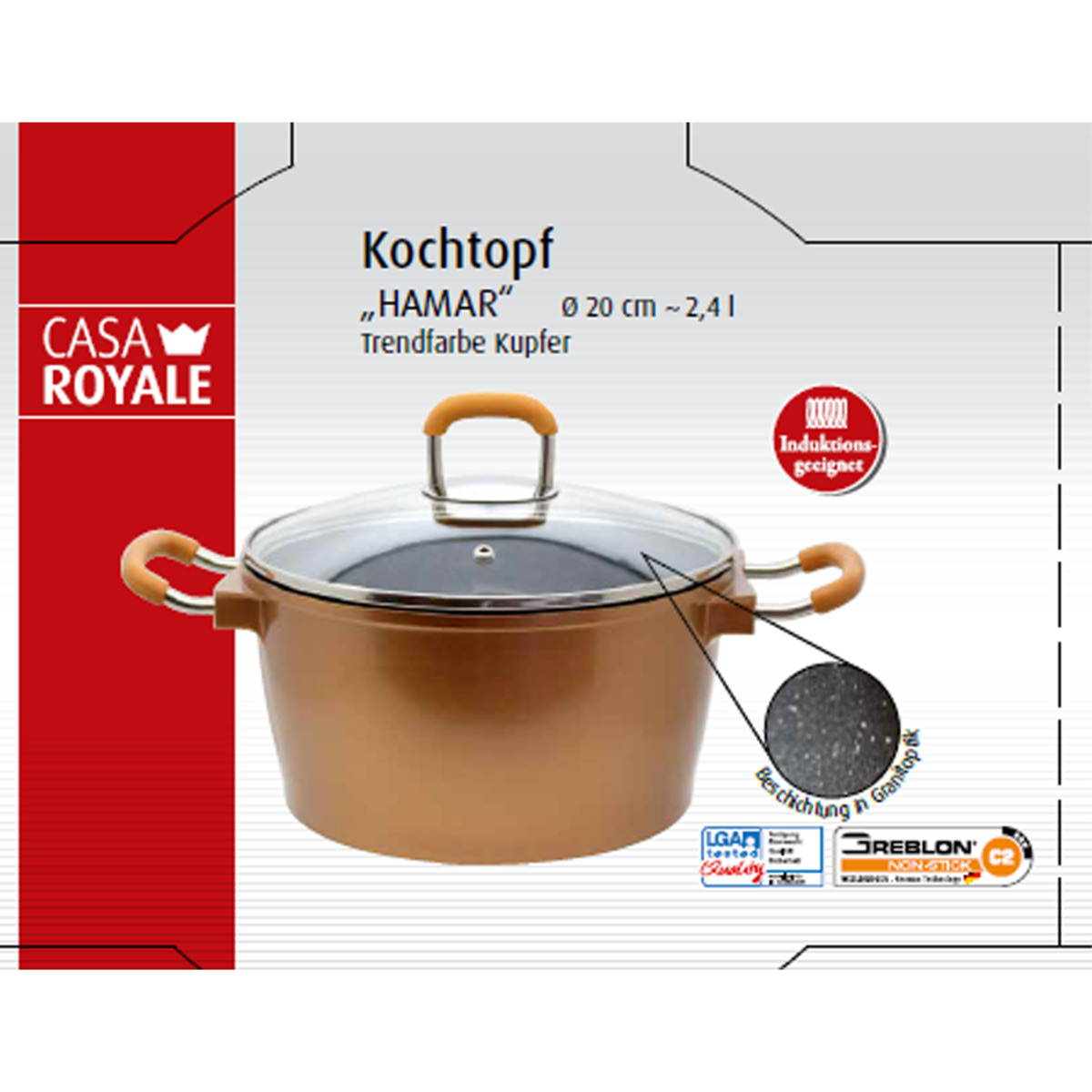 Bild 2 von Casa Royale Aluguss-Topf mit Glasdeckel "Hamar", Ø ca. 20 cm - Kupfer