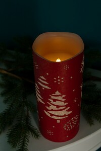 My Flair LED Kerze mit Rentier, Baum, 25cm - rot/weiß