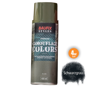 Baufix Camouflage-Sprühlacke - Schwarzgrau, 4er-Set