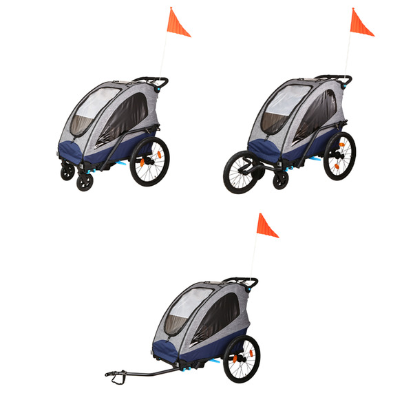 Bild 1 von Econ-Way 3in1 Alu 2er Kinderwagen Fahrradanhänger & Joggingwagen faltbar inkl. Zubehör