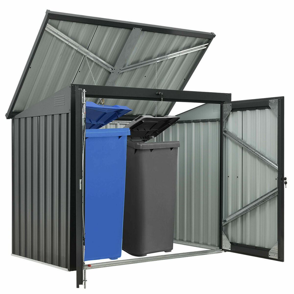 Bild 2 von HappyHome 2er Mülltonnenbox mit Schiebedach HEI01-SIL