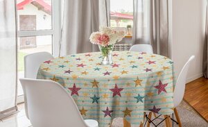 Abakuhaus Tischdecke »Kreis Tischdecke Abdeckung für Esszimmer Küche Dekoration«, Sterne Gekritzel Pastellstreifen