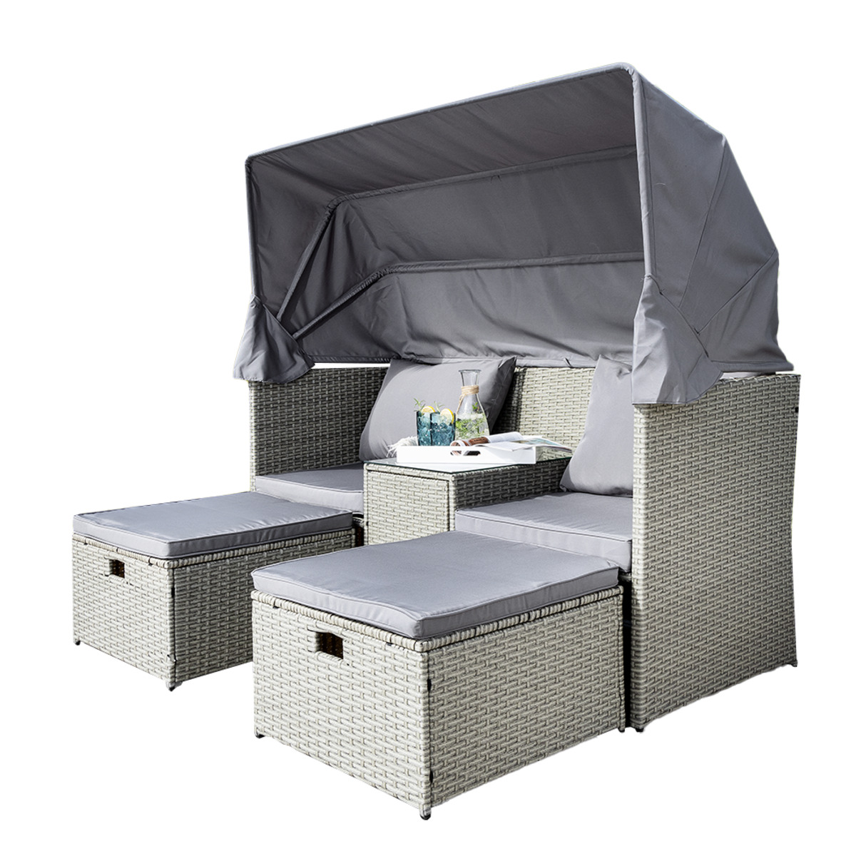 Bild 1 von Westerholt Strandkorblounge inkl. integriertem Tisch mit Glasplatte