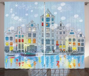 Gardine »Schlafzimmer Kräuselband Vorhang mit Schlaufen und Haken«, Abakuhaus, Weihnachten Amsterdam Canal Weihnachten