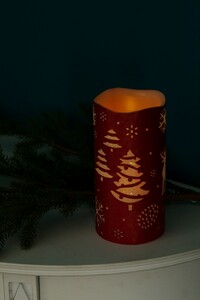 My Flair LED Kerze mit Rentier, Baum, 20 cm - rot/weiß