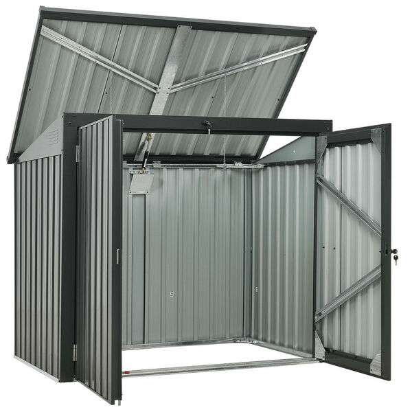 Bild 3 von HappyHome 2er Mülltonnenbox mit Schiebedach HEI01-SIL