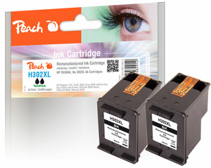 Peach Doppelpack Druckköpfe schwarz kompatibel zu HP No. 302XL bk, F6U68A