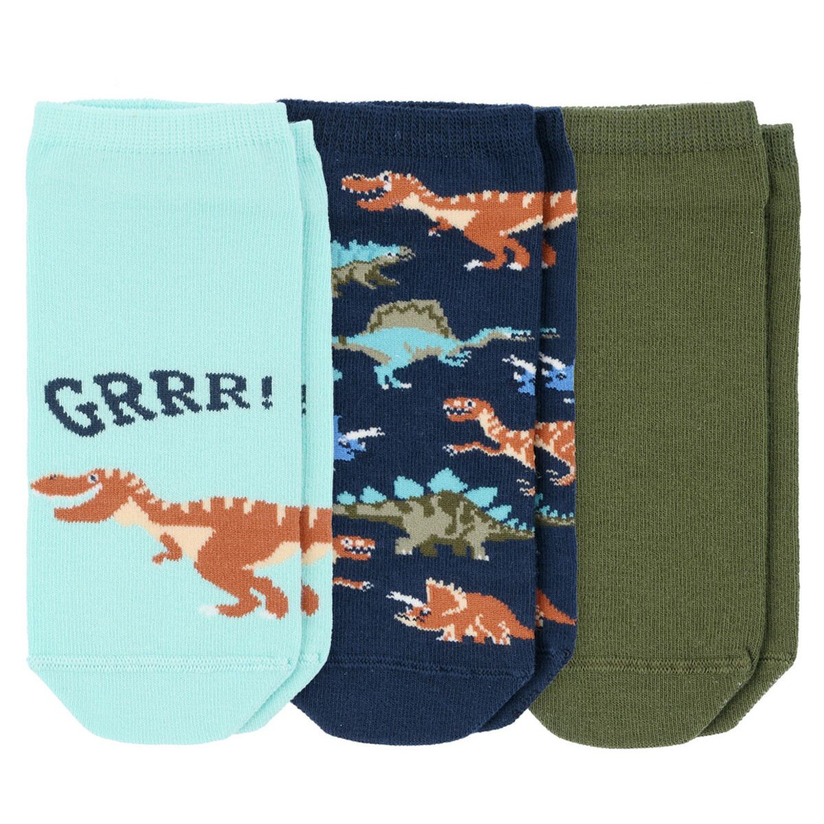 Bild 1 von 3 Paar Jungen Sneaker-Socken mit Dinos DUNKELBLAU / DUNKELGRÜN / TÜRKIS