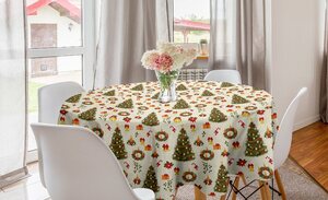 Abakuhaus Tischdecke »Kreis Tischdecke Abdeckung für Esszimmer Küche Dekoration«, Weihnachten Cartoon Bäume Glocken