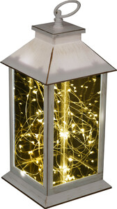 TrendLine LED Laterne 50 LED antik weiß warmweiß/ bunt flackernd für den Außenbereich 14x14x32cm