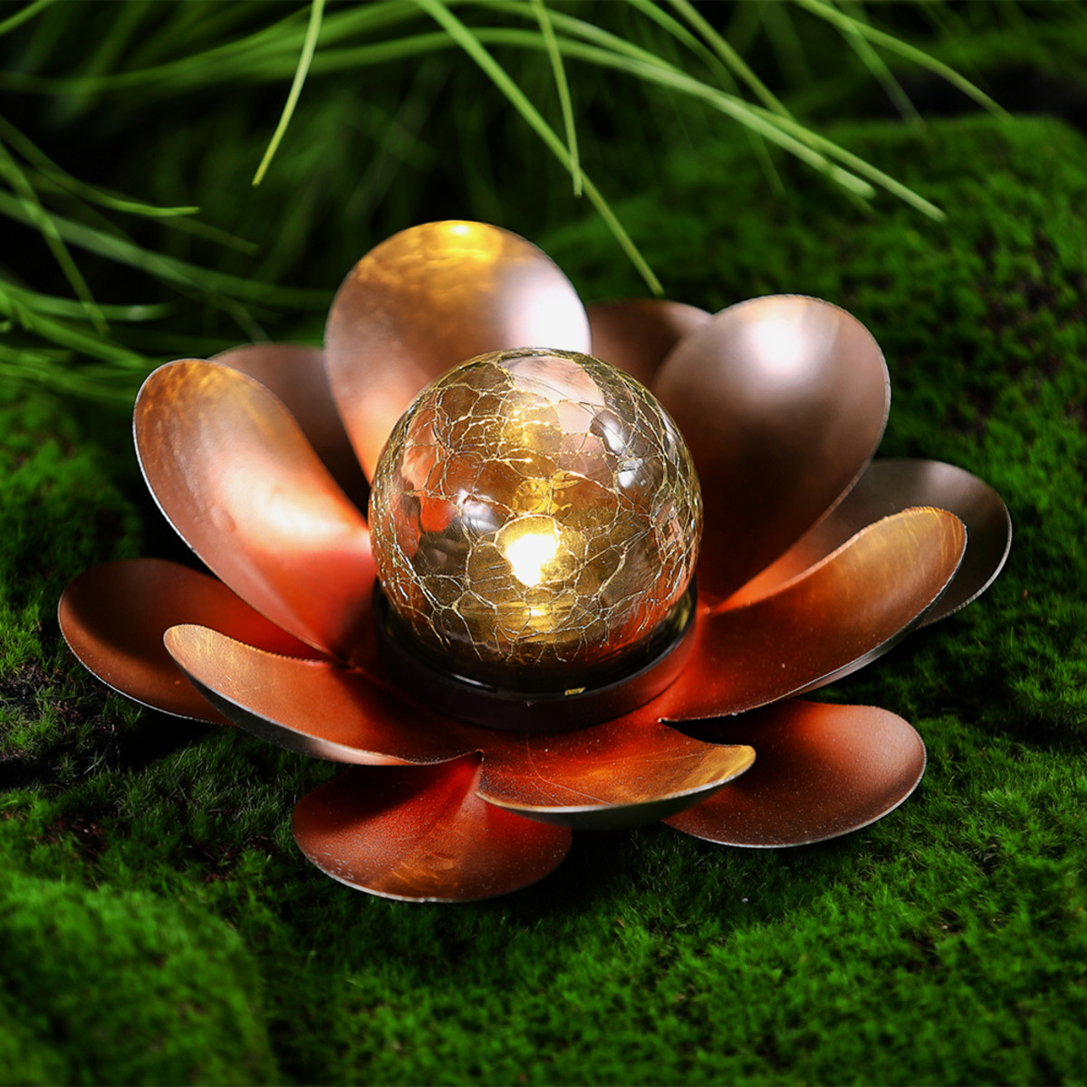 Bild 2 von I-Glow LED-Solar Lotusblume groß - Orange-Gold