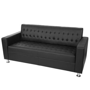 3er Sofa Pori, Couch Loungesofa, Kunstleder, Metall-Füße ~ schwarz