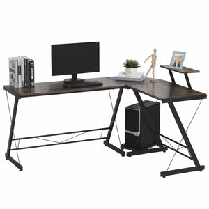 HOMCOM Computertisch, Eckschreibtisch, Schreibtisch, Bürotisch, Spanplatte+Metall, Vintagebraun-Schw