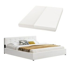 Juskys Polsterbett Marbella 180x200 cm weiß - Bett mit Matratze, Bettkasten & Lattenrost