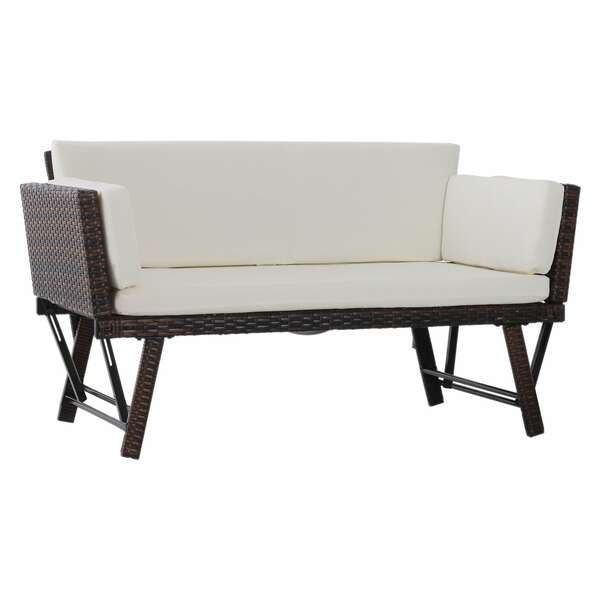 Bild 1 von Outsunny Gartensofa mit klappbaren Armlehnen braun, beige 129 x 66 x 67 cm (LxBxH)   Gartenmöbel Loungesofa Gartenbank Gartenliege