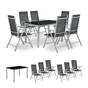 Juskys Aluminium Gartengarnitur Milano Gartenmöbel Set mit Tisch und 6 Stühlen Silber-Grau