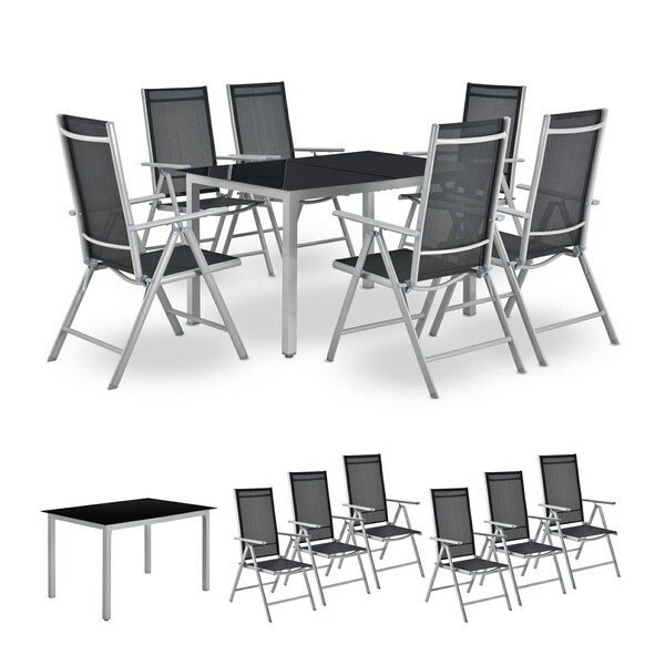 Bild 1 von Juskys Aluminium Gartengarnitur Milano Gartenmöbel Set mit Tisch und 6 Stühlen Silber-Grau