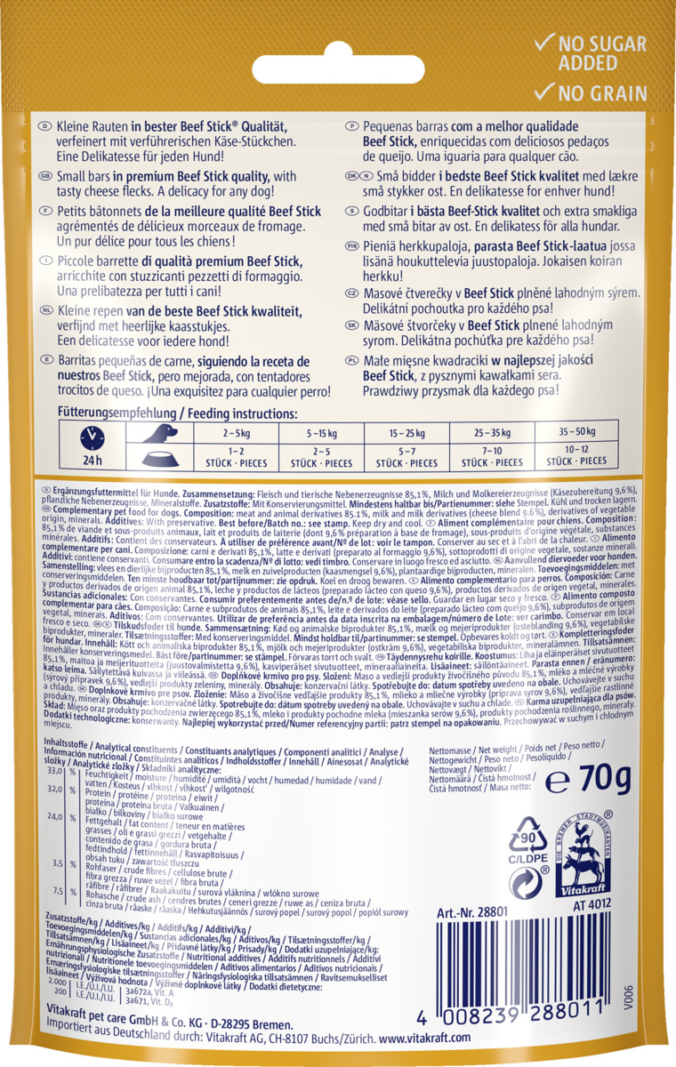 Bild 2 von Vitakraft Beef Stick Quadros Käse, 70 g