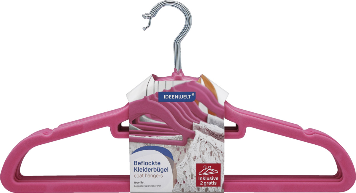 Bild 1 von IDEENWELT 10 Set Beflockte Kleiderbügel rosa