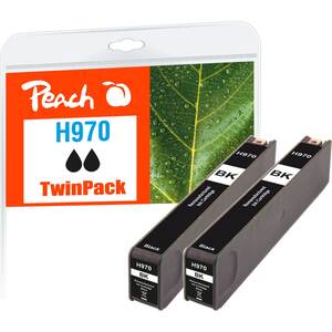 Peach Doppelpack Tintenpatrone schwarz kompatibel zu HP No. 970 bk*2, CN621A*2 (wiederaufbereitet)