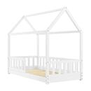 Bild 1 von Juskys Kinderbett Marli 80 x 160 cm Rausfallschutz, Lattenrost & Dach   weiß   Hausbett   Holz