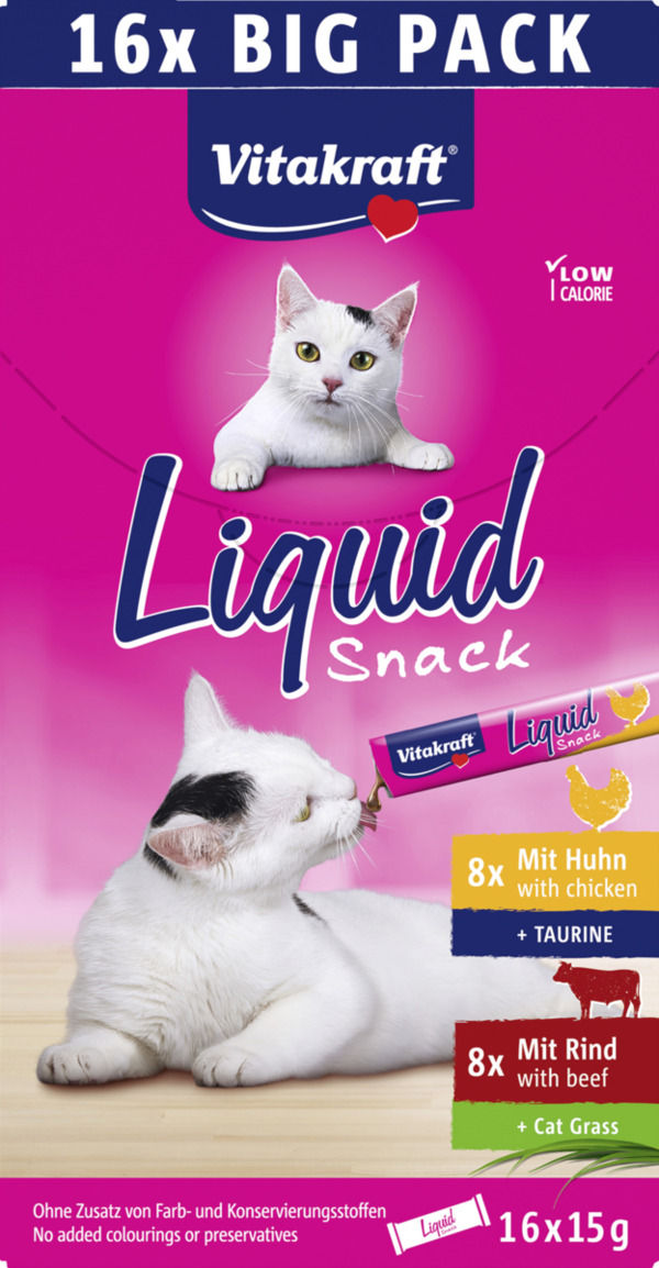Bild 1 von Vitakraft LiquidSnack Multipack Huhn + Taurin und Rind + Cat Grass, 240 g