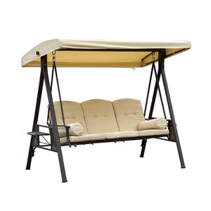 Outsunny Hollywoodschaukel als 3-Sitzer beige, braun 124,5 x 206 x 180 cm (LxBxH)   Schaukelbank Schaukel mit Sonnendach Gartenschaukel
