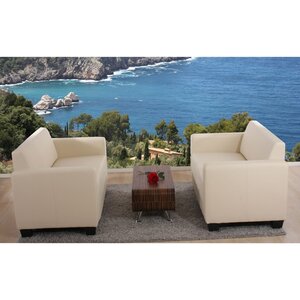 Sofa-Garnitur Couch-Garnitur 2x 2er Sofa Moncalieri Kunstleder ~ creme