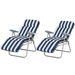 Outsunny Gartenstühle mit verstellbarer Rückenlehne und Polster blau-weiß   Gartenstuhl Liegestuhl mit Armlehne Sonnenliege