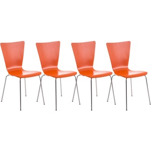 CLP 4er-Set Stapelstuhl Aaron Mit Holzsitz Und Metallgestell I 4 x Stuhl Mit Pflegeleichter Sitzfläche... orange