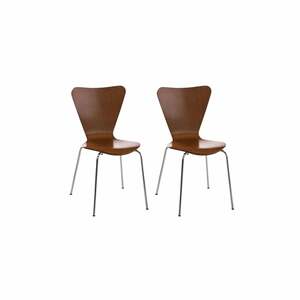 CLP 2x Konferenzstuhl CALISTO mit Holzsitz und stabilem Metallgestell I 2x platzsparender Stuhl mit einer Sitzhöhe von: 45 cm... braun