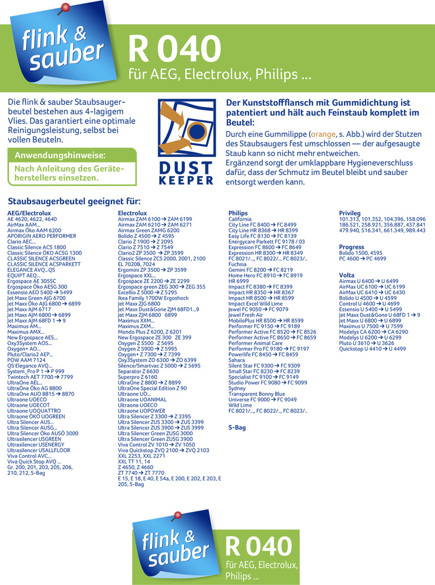 Bild 2 von flink & sauber 
            Staubsaugerbeutel R 040