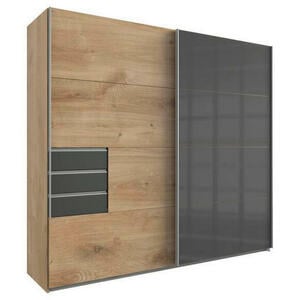 Carryhome Schwebetürenschrank 2-türig graphitfarben, grau, eichefarben  , Saigon , Holzwerkstoff , 5 Fächer , 3 Schubladen , 225x210x64 cm , Nachbildung , umfangreiches Zubehör erhältlich, in ve