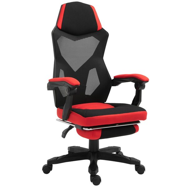 Bild 1 von Vinsetto Gamingstuhl mit Fußstütze schwarz, rot 58 x 72 x 108-118 cm (BxTxH)   Bürostuhl Drehstuhl Chefsessel Computerstuhl