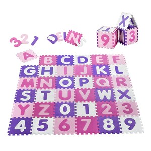 Juskys Kinder Puzzlematte Juna 36 Teile mit Buchstaben & Zahlen - rutschfest – rosa für Mädchen