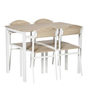 HOMCOM Sitzgruppe als 5-teiliges Set natur, weiß   Esstischgruppe Essgruppe Küchentisch mit Stühlen