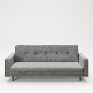 PLAYBOY - Sofa "SHIRLEY" gepolsterte Couch mit Bettfunktion, Samtstoff in Grau mit Massivholzfüsse, Retro-Design