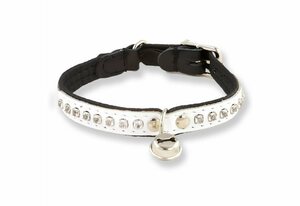 Monkimau Hunde-Halsband »Katzenhalsband aus Leder mit Strasssteinen«, Leder, Strasssteine & Glocke