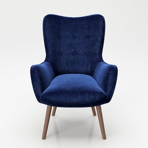 PLAYBOY - Sessel "BRIDGET" gepolsterter Lehnensessel, Samtstoff in Blau mit Massivholzfüssen, Retro-Design