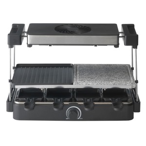 Trebs 15100 - Raclette für 8 Personen mit integriertem Dunstabzug - Steinplatte + Grillplatte