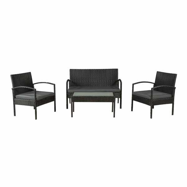 Bild 1 von Juskys Polyrattan Balkonmöbel Trinidad schwarz, 4 Personen - Tisch, Bank, 2 Stühle, graue Auflagen